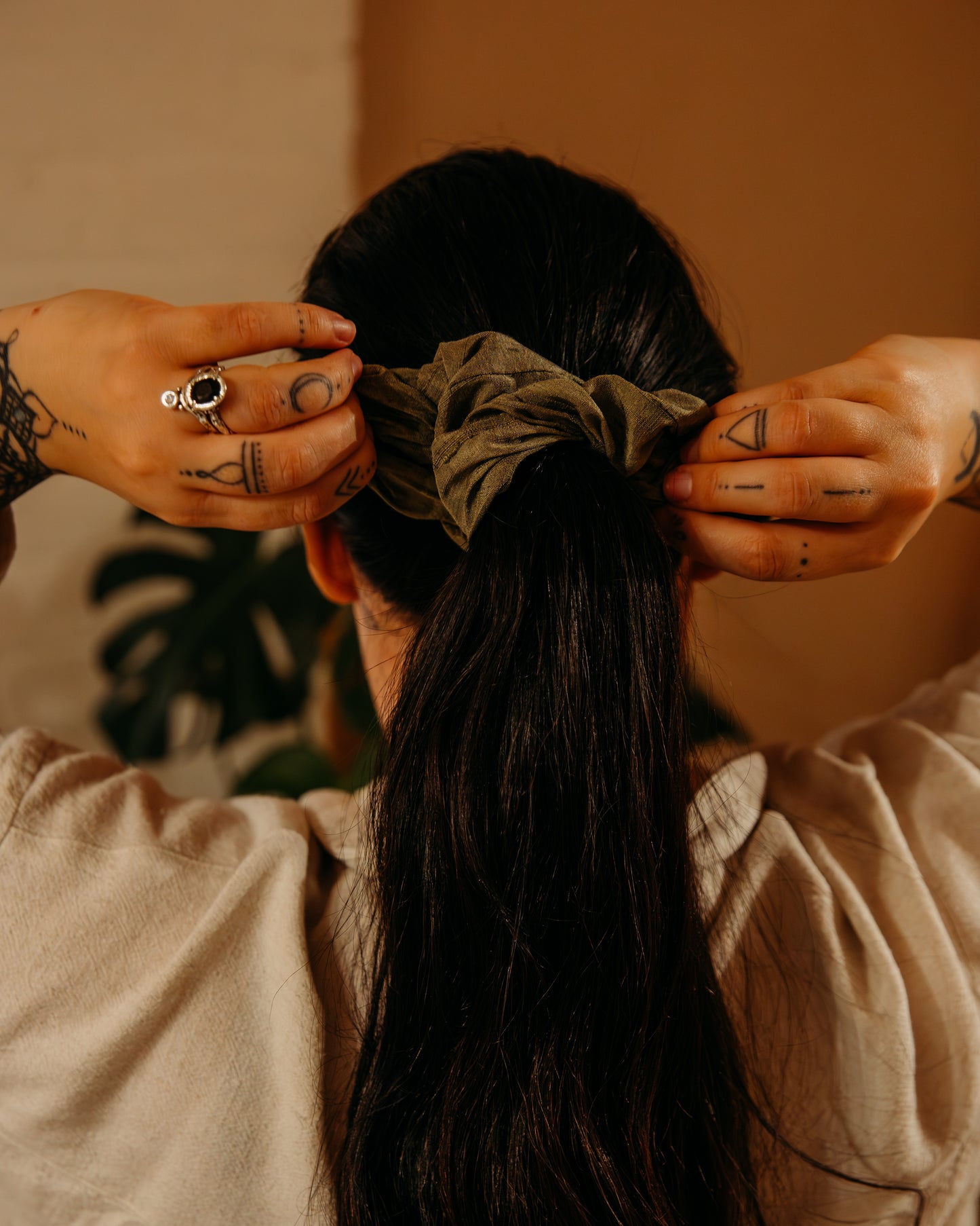 SALE Moss Raw Silk Scrunchie